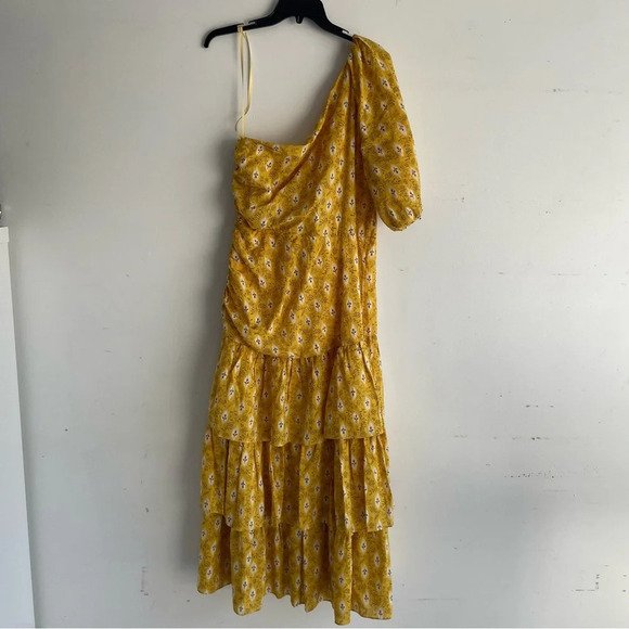 New! Veronica Beard Virginia Gold Floral One Shoulder Maxi Dress 22239 - Picture 7 of 16